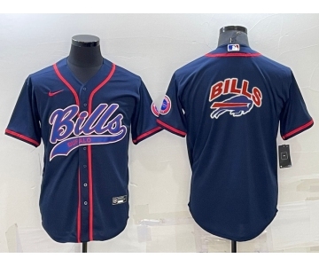 Men's Buffalo Bills Navy Team Blue Big Logo With Patch Cool Base Stitched Baseball Jersey