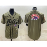 Men's Buffalo Bills Olive Salute to Service Team Big Logo Cool Base Stitched Baseball Jersey