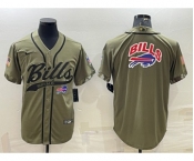 Men's Buffalo Bills Olive Salute to Service Team Big Logo Cool Base Stitched Baseball Jersey