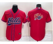 Men's Buffalo Bills Red Team Big Logo With Patch Cool Base Stitched Baseball Jersey