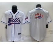 Men's Buffalo Bills White Team Big Logo With Patch Cool Base Stitched Baseball Jersey