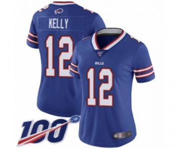 Women's Buffalo Bills #12 Jim Kelly Royal Blue Team Color Vapor Untouchable Limited Player 100th Season Football Jersey