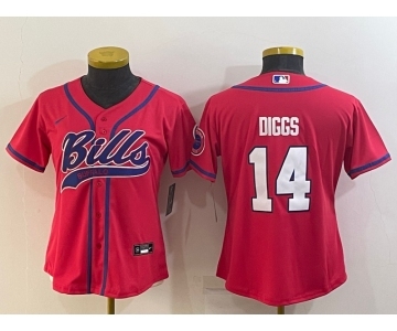 Women's Buffalo Bills #14 Stefon Diggs Red Stitched Cool Base Nike Baseball Jersey