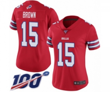 Women's Buffalo Bills #15 John Brown Limited Red Rush Vapor Untouchable 100th Season Football Jersey