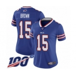 Women's Buffalo Bills #15 John Brown Royal Blue Team Color Vapor Untouchable Limited Player 100th Season Football Jersey