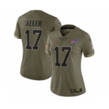 Women's Buffalo Bills #17 Josh Allen 2022 Olive Salute To Service Limited Stitched Jersey