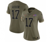 Women's Buffalo Bills #17 Josh Allen 2022 Olive Salute To Service Limited Stitched Jersey