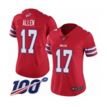 Women's Buffalo Bills #17 Josh Allen Limited Red Rush Vapor Untouchable 100th Season Football Jersey