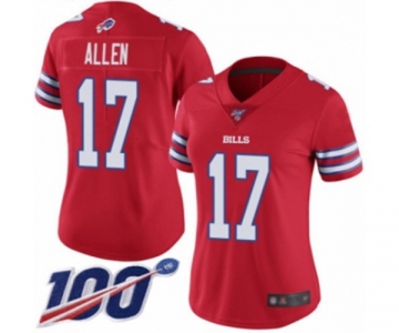 Women's Buffalo Bills #17 Josh Allen Limited Red Rush Vapor Untouchable 100th Season Football Jersey