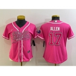 Women's Buffalo Bills #17 Josh Allen Pink With Patch Cool Base Stitched Baseball Jersey