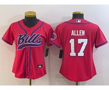 Women's Buffalo Bills #17 Josh Allen Red Stitched Cool Base Nike Baseball Jersey