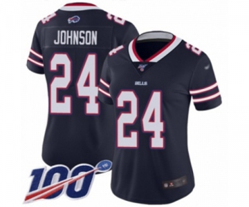 Women's Buffalo Bills #24 Taron Johnson Limited Navy Blue Inverted Legend 100th Season Football Jersey