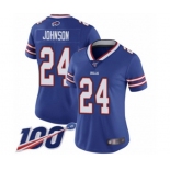 Women's Buffalo Bills #24 Taron Johnson Royal Blue Team Color Vapor Untouchable Limited Player 100th Season Football Jersey