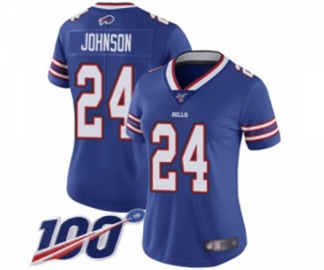 Women's Buffalo Bills #24 Taron Johnson Royal Blue Team Color Vapor Untouchable Limited Player 100th Season Football Jersey