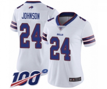 Women's Buffalo Bills #24 Taron Johnson White Vapor Untouchable Limited Player 100th Season Football Jersey