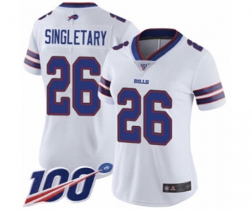 Women's Buffalo Bills #26 Devin Singletary White Vapor Untouchable Limited Player 100th Season Football Jersey