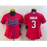 Women's Buffalo Bills #3 Damar Hamlin Red With Patch Cool Base Stitched Baseball Jersey