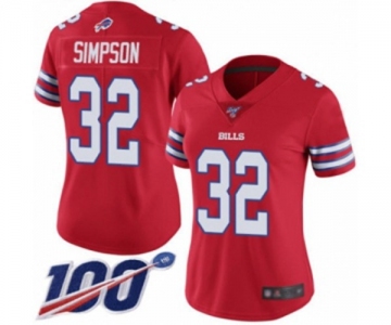 Women's Buffalo Bills #32 O. J. Simpson Limited Red Rush Vapor Untouchable 100th Season Football Jersey