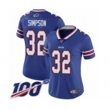 Women's Buffalo Bills #32 O. J. Simpson Royal Blue Team Color Vapor Untouchable Limited Player 100th Season Football Jersey