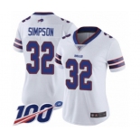 Women's Buffalo Bills #32 O. J. Simpson White Vapor Untouchable Limited Player 100th Season Football Jersey