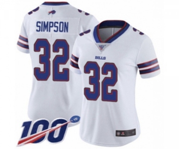 Women's Buffalo Bills #32 O. J. Simpson White Vapor Untouchable Limited Player 100th Season Football Jersey