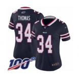 Women's Buffalo Bills #34 Thurman Thomas Limited Navy Blue Inverted Legend 100th Season Football Jersey