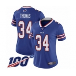 Women's Buffalo Bills #34 Thurman Thomas Royal Blue Team Color Vapor Untouchable Limited Player 100th Season Football Jersey