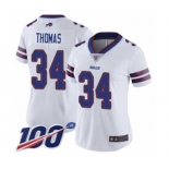 Women's Buffalo Bills #34 Thurman Thomas White Vapor Untouchable Limited Player 100th Season Football Jersey