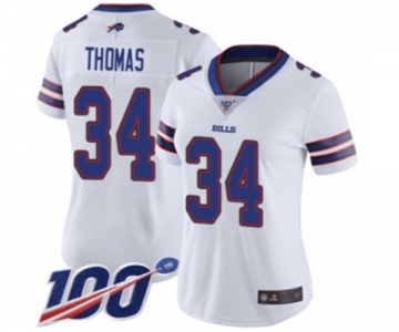 Women's Buffalo Bills #34 Thurman Thomas White Vapor Untouchable Limited Player 100th Season Football Jersey