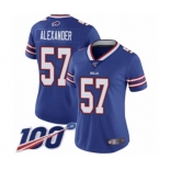 Women's Buffalo Bills #57 Lorenzo Alexander Royal Blue Team Color Vapor Untouchable Limited Player 100th Season Football Jersey