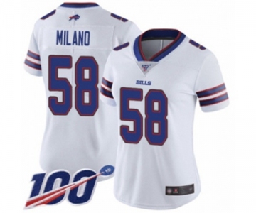 Women's Buffalo Bills #58 Matt Milano White Vapor Untouchable Limited Player 100th Season Football Jersey