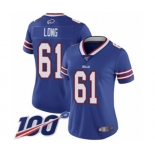 Women's Buffalo Bills #61 Spencer Long Royal Blue Team Color Vapor Untouchable Limited Player 100th Season Football Jersey