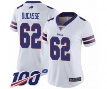 Women's Buffalo Bills #62 Vladimir Ducasse White Vapor Untouchable Limited Player 100th Season Football Jersey