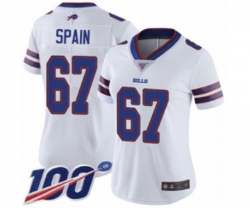 Women's Buffalo Bills #67 Quinton Spain White Vapor Untouchable Limited Player 100th Season Football Jersey