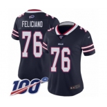 Women's Buffalo Bills #76 Jon Feliciano Limited Navy Blue Inverted Legend 100th Season Football Jersey