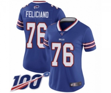 Women's Buffalo Bills #76 Jon Feliciano Royal Blue Team Color Vapor Untouchable Limited Player 100th Season Football Jersey