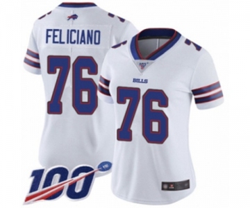 Women's Buffalo Bills #76 Jon Feliciano White Vapor Untouchable Limited Player 100th Season Football Jersey