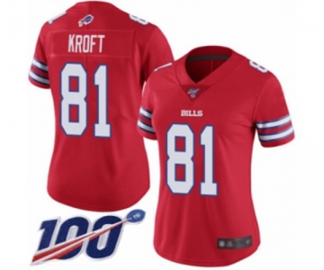 Women's Buffalo Bills #81 Tyler Kroft Limited Red Rush Vapor Untouchable 100th Season Football Jersey