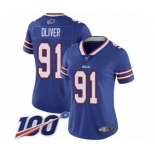 Women's Buffalo Bills #91 Ed Oliver Royal Blue Team Color Vapor Untouchable Limited Player 100th Season Football Jersey