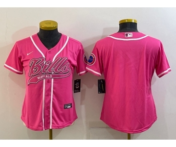 Women's Buffalo Bills Blank Pink With Patch Cool Base Stitched Baseball Jersey