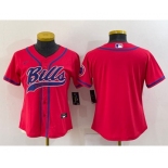 Women's Buffalo Bills Blank Red With Patch Cool Base Stitched Baseball Jersey(Run Small)