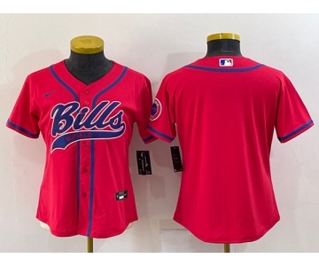 Women's Buffalo Bills Blank Red With Patch Cool Base Stitched Baseball Jersey(Run Small)