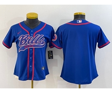 Women's Buffalo Bills Blank Royal With Patch Cool Base Stitched Baseball Jersey(Run Small)