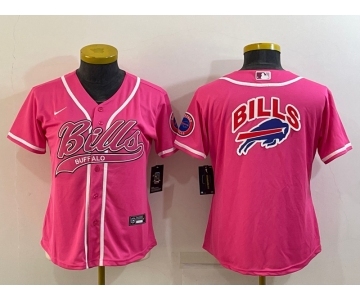 Women's Buffalo Bills Pink Team Big Logo With Patch Cool Base Stitched Baseball Jersey