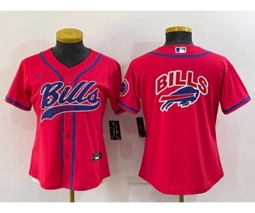 Women's Buffalo Bills Red Team Big Logo With Patch Cool Base Stitched Baseball Jersey