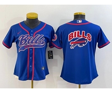 Women's Buffalo Bills Royal Team Big Logo With Patch Cool Base Stitched Baseball Jersey