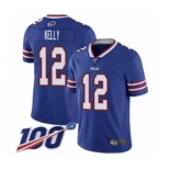 Youth Buffalo Bills #12 Jim Kelly Royal Blue Team Color Vapor Untouchable Limited Player 100th Season Football Jersey