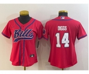 Youth Buffalo Bills #14 Stefon Diggs Red With Patch Cool Base Stitched Baseball Jersey