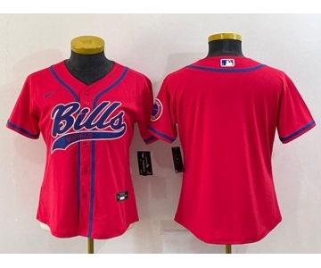 Youth Buffalo Bills Blank Red With Patch Cool Base Stitched Baseball Jersey