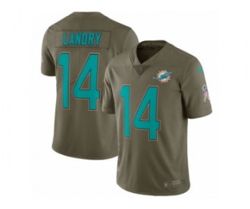 Men Nike Miami Dolphins #14 Jarvis Landry Limited Olive 2017 Salute to Service NFL Jersey